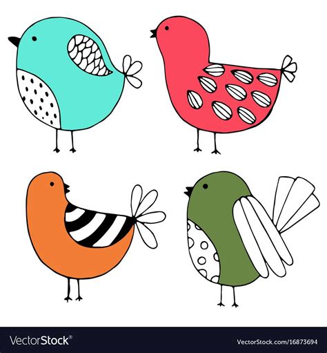 Cute hand drawn collection of birds doodle design isolated on white ...