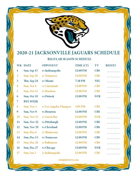 Jaguars Schedule 2024-25 Tax - Lise Sarena