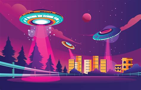 Beautiful of UFO Invasion in the City Multicolored Background 2914945 Vector Art at Vecteezy