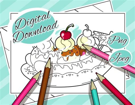 Banana Split Colouring Pages Printable Digital Download | Etsy