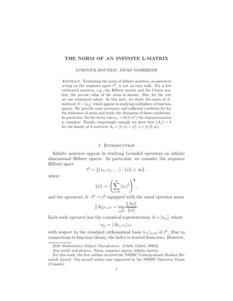 (PDF) The norm of an infinite L-matrix