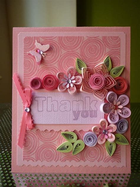 Unique Anniversary gift. Handmade pink quilled paper flower heart greeting card with beautiful ...