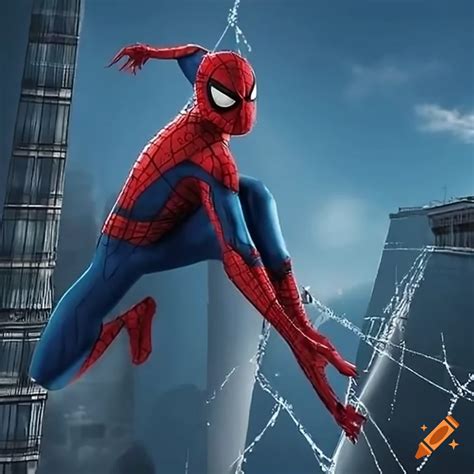 Spiderman climbing skyscraper and slinging webs