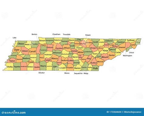 Tennessee County Map stock vector. Illustration of idaho - 173364604