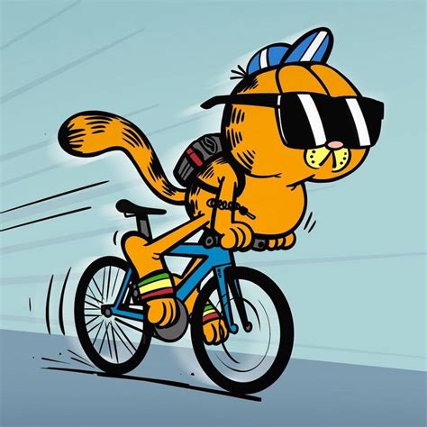 Cartoon Cat Riding a Bike with Sunglasses