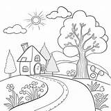 Simple Cartoon Scene Coloring Page For Kids sketch template