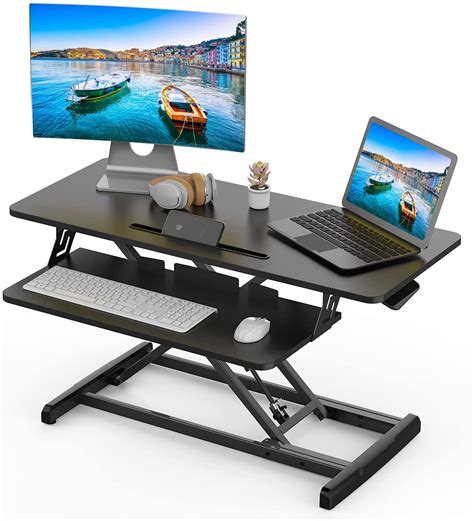 Standing Desk Converter Adjustable Height Desk Riser, Sit Stand Desk Dual Monitor and Laptop ...