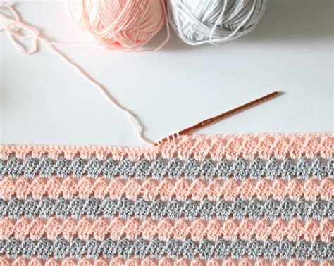 Crochet Modern Granny Blanket in Peach and Grey - Daisy Farm Crafts