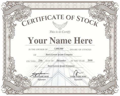 Certificate of Stock, Editable Stock Certificate Template, Certificate of Shares, Stock Market ...