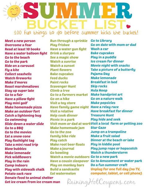 100 Fun Things To Do This Summer (Printable Bucket List!) Summer Activities For Kids, Summer ...