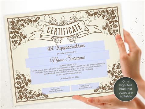 Printable Blank Vintage Certificate Template Editable | Etsy