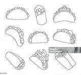 Tasty Taco And Burrito Coloring Page Mexican Fast Food Vector Drawing  sketch template
