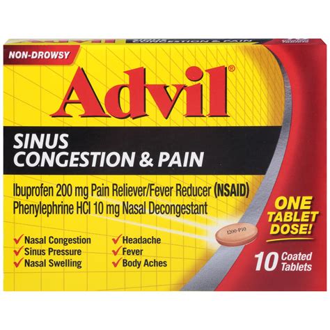 Advil Sinus Congestion & Pain Relief, Pain & Fever Reducer, 10 Ct - Walmart.com