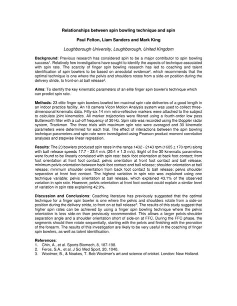 (PDF) Relationships between spin bowling technique and spin