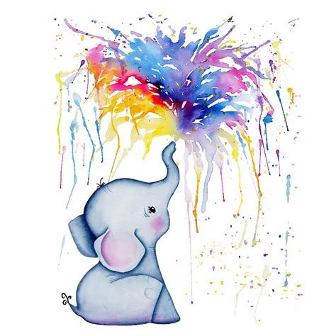 Baby Elephant Rainbow Watercolor Painting Poster Painting by Robinson ...