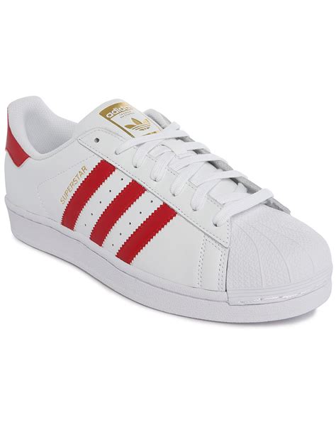 Adidas originals Superstar Classic Mono White/red Stripes Leather Sneakers in Red for Men (white ...