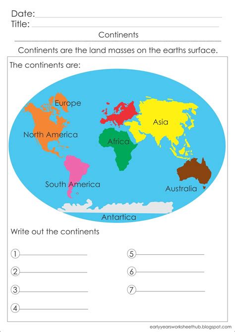 Continents Worksheet For Grade 3