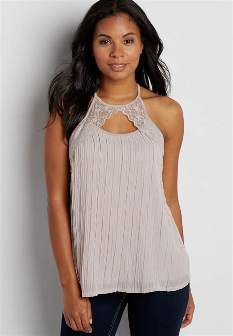 knit tank with lace and crinkled chiffon front | Maurices outfits ...