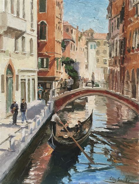 Stroll in Venice - 2 Original Venice Oil Painting on Canvas Board, Italy landscape painting ...