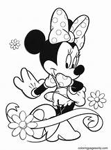 Minnie Mouse With Polka Dot Skirt And Bow Coloring Page  Free sketch template