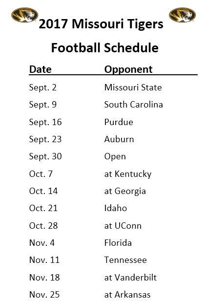 Printable 2017 Missouri Tigers Football Schedule | Missouri tigers football, Missouri tigers ...