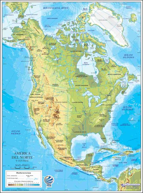 Mapa de América del Norte y Central Físico - TEC Asociados