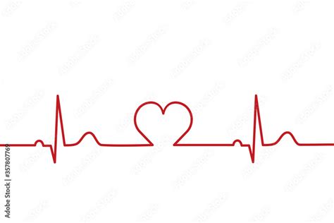 Normal electrocardiogram, EKG, ECG with heart in the middle. Heartbeat line. Pulse rate. Heart ...