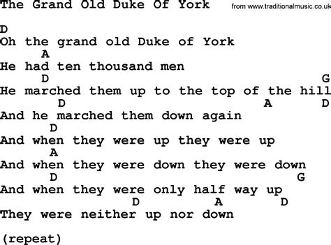 Top 1000 Folk and Old Time Songs Collection: The Grand Old Duke Of York - Lyrics with Chords and PDF