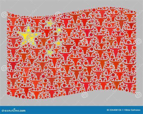 Cattle Waving China Flag - Collage with Cow Icons Stock Vector - Illustration of scattered ...
