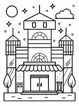 Fun Coloring Page Illustration Of A Shopping Mall With Storefronts  sketch template