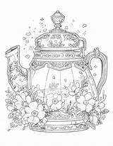 Floral Tea Kettle Coloring Page sketch template