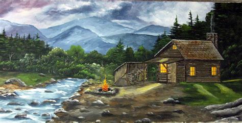 Acrylic Paintingcanvas Paintingcabin Log Cabin Mountains | Etsy