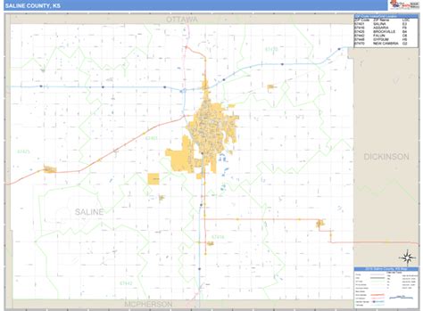 Saline County, Kansas Zip Code Wall Map | Maps.com.com