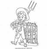 Coloring Page Cartoon Farmer Pitchfork Pig Stock Vector Royalty Free  sketch template