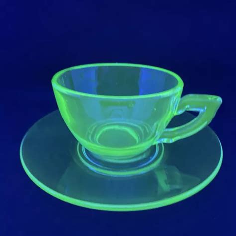 GREEN URANIUM DEPRESSION Glass Cup & Saucer Set $15.00 - PicClick