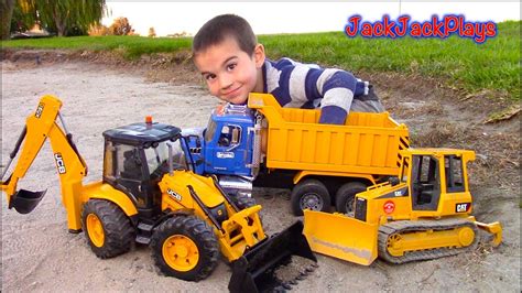 Bruder Toy Trucks for Kids - UNBOXING JCB Backhoe - Dump Truck, Tractor Loader, Bulldozer - YouTube