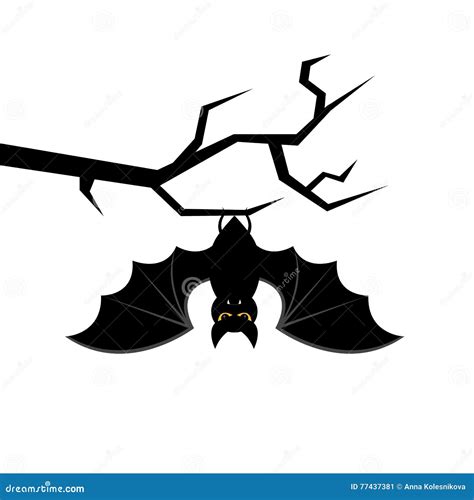 Cartoon Bat Hanging on Tree Branch. Happy Halloween Card Stock ...