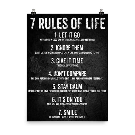 Quotes About Life 7 Rules of Life Motivational Poster Print | Etsy