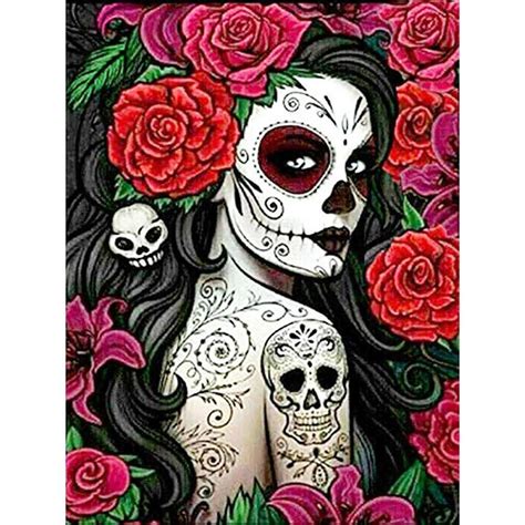 Diamond Painting - Full Round - Gothic Beauty Skull Girl Tattoo, Tatoo Art, Skull Tattoos ...