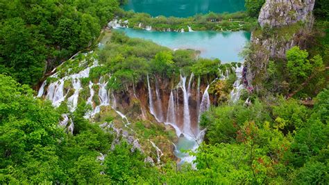 Croatia Plitvice Lakes National Park And Waterfall Around Nature Mountain Forest Landscape 4K HD ...