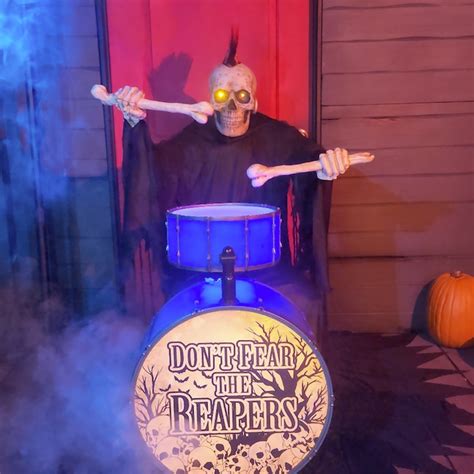 Haunted Living 4-ft Bluetooth Reaper Band LED Drummer Animatronic in ...