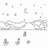 A coloring page With night Sky And Trees 27525465 Vector Art At Vecteezy sketch template