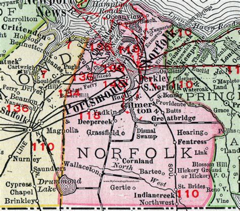 Norfolk County, Virginia, Map, 1911, Rand McNally, Portsmouth, Norfolk, Gilmerton