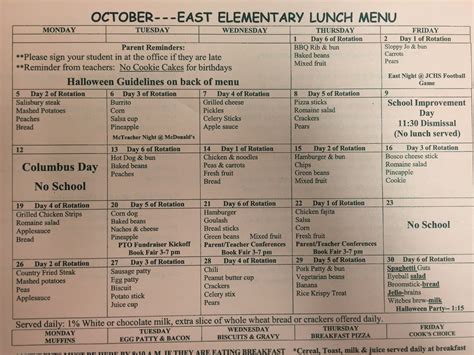 Lunch Menu - Ms. Martinez Third Grade Jerseyville East Elementary School