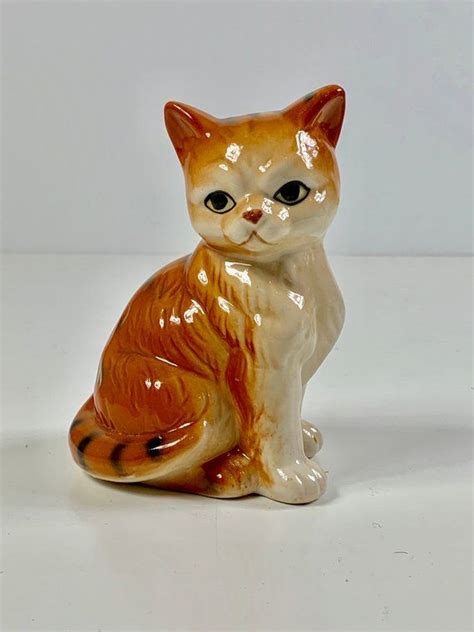 Vintage Swedish ceramic cat porcelain cat figurine Retro brown beige collectible figurine ...