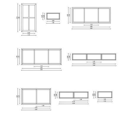 Multiple aluminium window elevation blocks cad drawing details dwg file - Cadbull