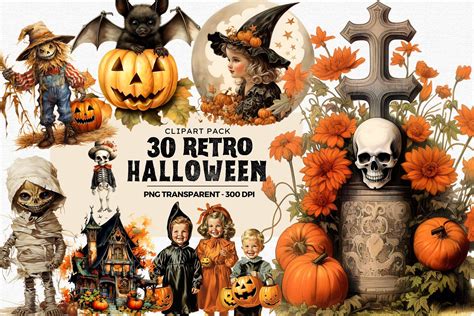 30 Retro Halloween Clipart Graphic by ThatsDesignStore · Creative Fabrica