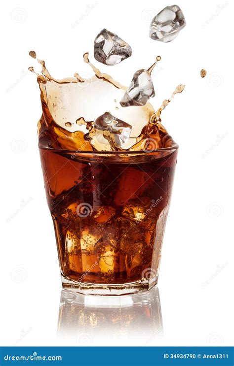 Cola Glass With Falling Ice Cubes On White. With Clipping Path Stock ...