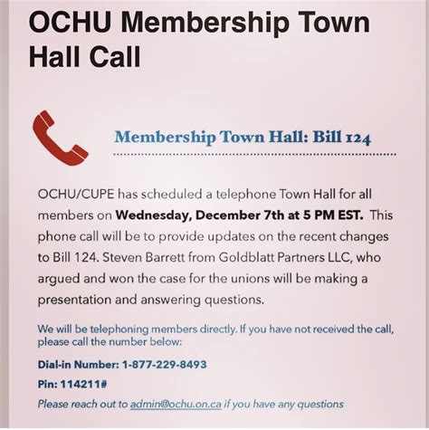 OCHU/CUPE TOWN HALL CALL – CUPE Local 786