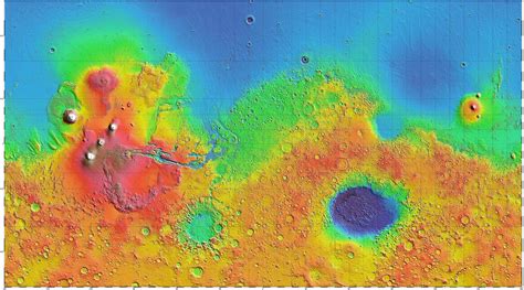 Topographic Map of Mars From 70 South to 70 North Latitude